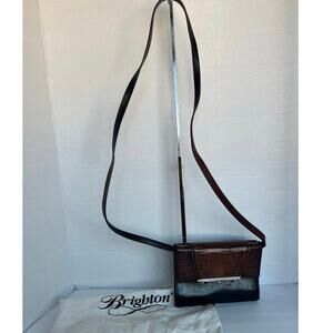 Brighton Black/Brown Leather Shoulder Crossbody Organizer‎ Wallet Clutch Purse